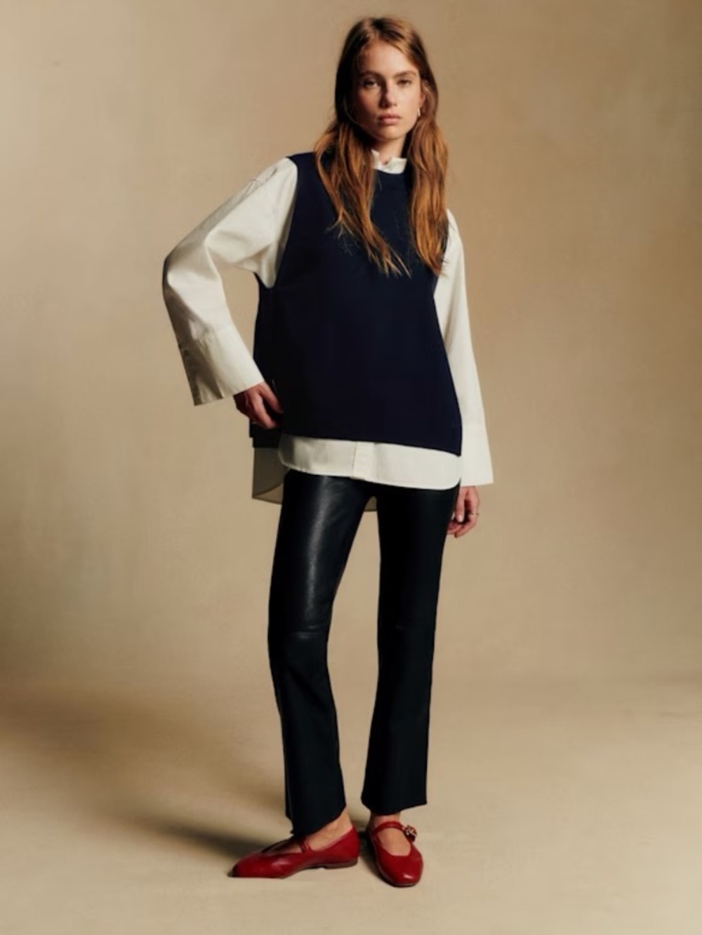 Sezane Ciara Trousers Smooth Black Leather - Size 8